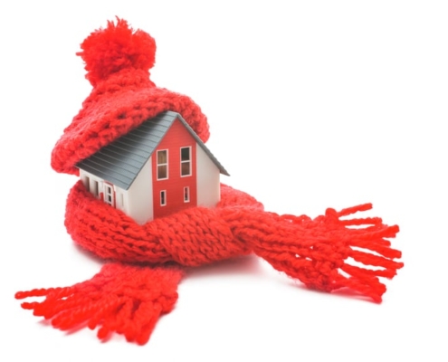 little house wrapped in a red scarf