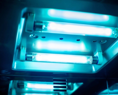 close up of UV lights for sterilization